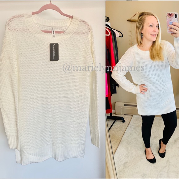 Marie Lynn James Boutique Sweaters - White Sweater Tunic Length With Side Slit